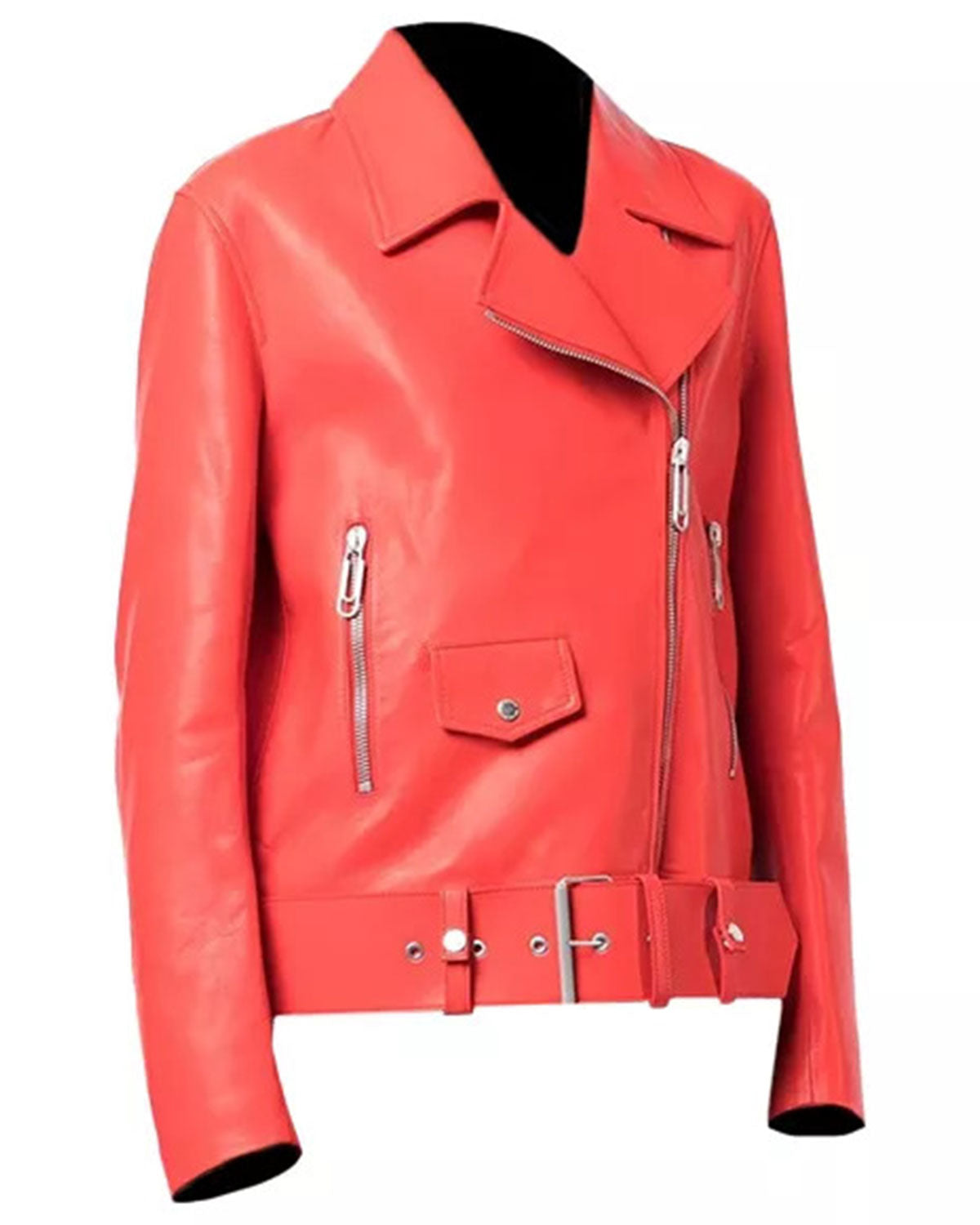 Elite Womens Red Leather Biker Jacket