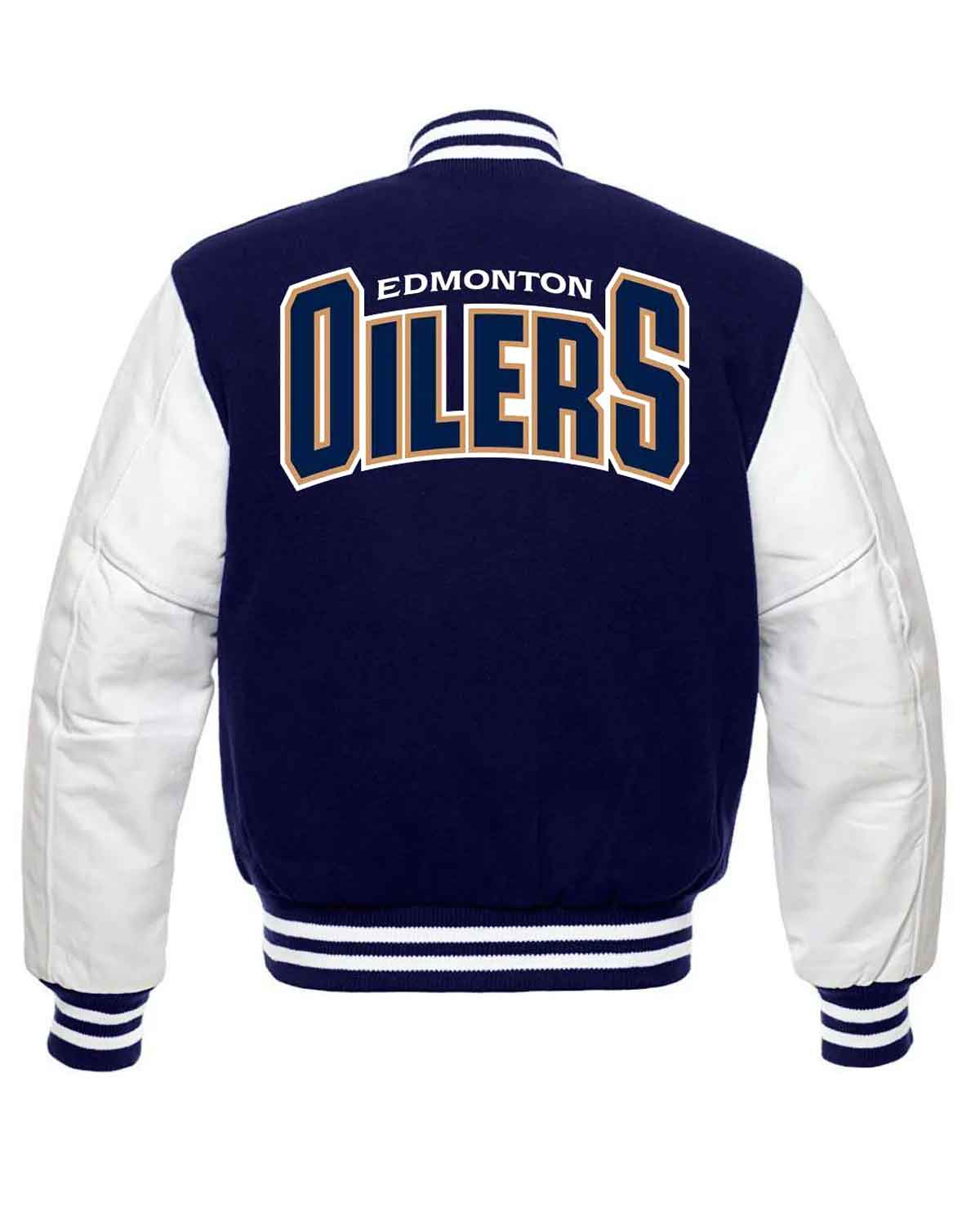 Edmonton Oilers Blue And White Varsity Jacket | Elite Jacket