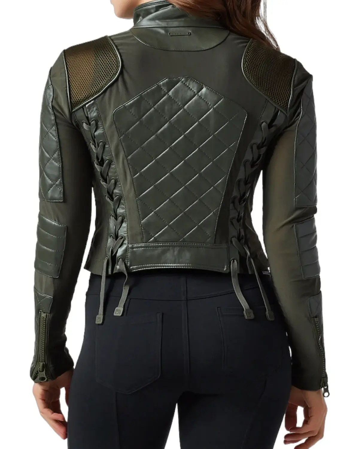 Womens Olive Green Biker Leather Jacket | Elite Jacket