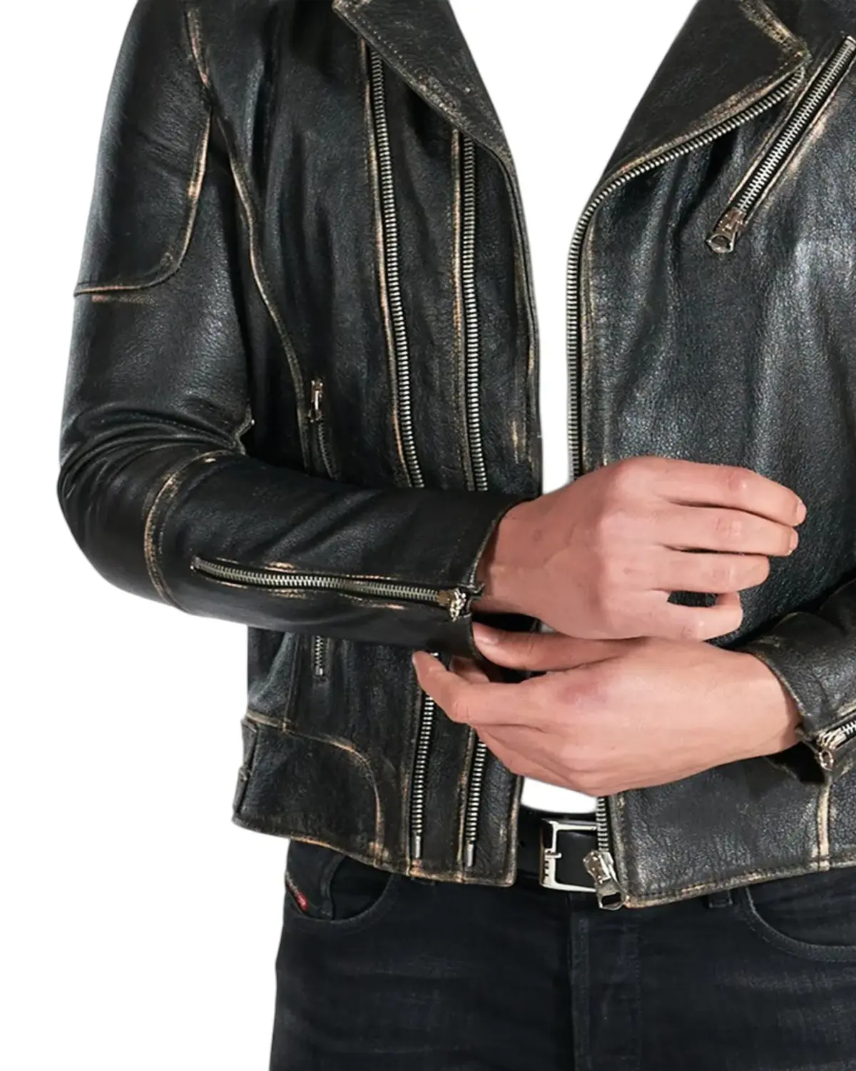 Mens Distressed Black Biker Leather Jacket | Elite Jacket