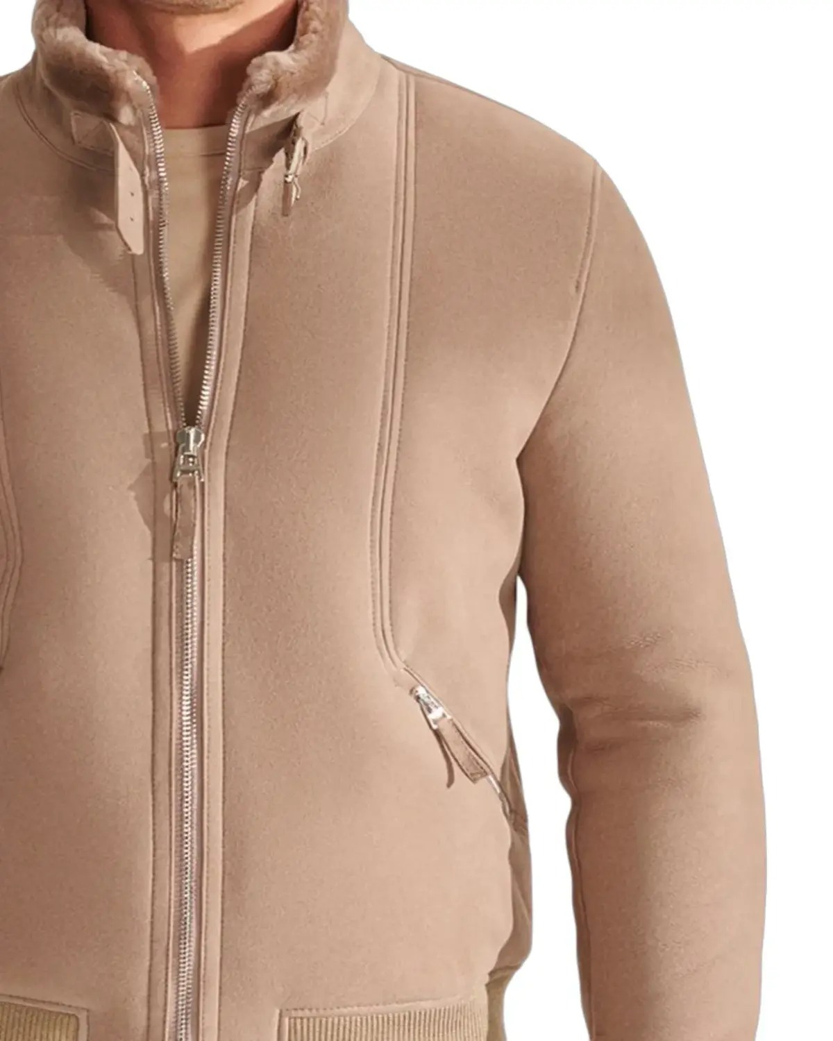 Mens Beige Shearling Leather Jacket | Elite Jacket