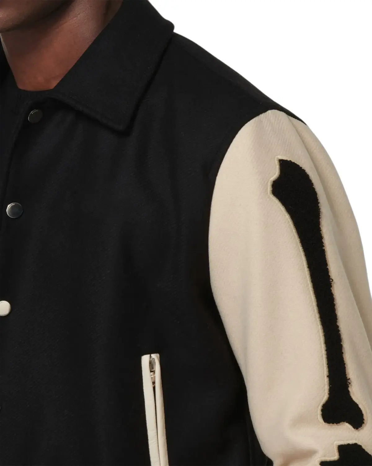 Mens Black and Beige Bone Design Varsity Jacket