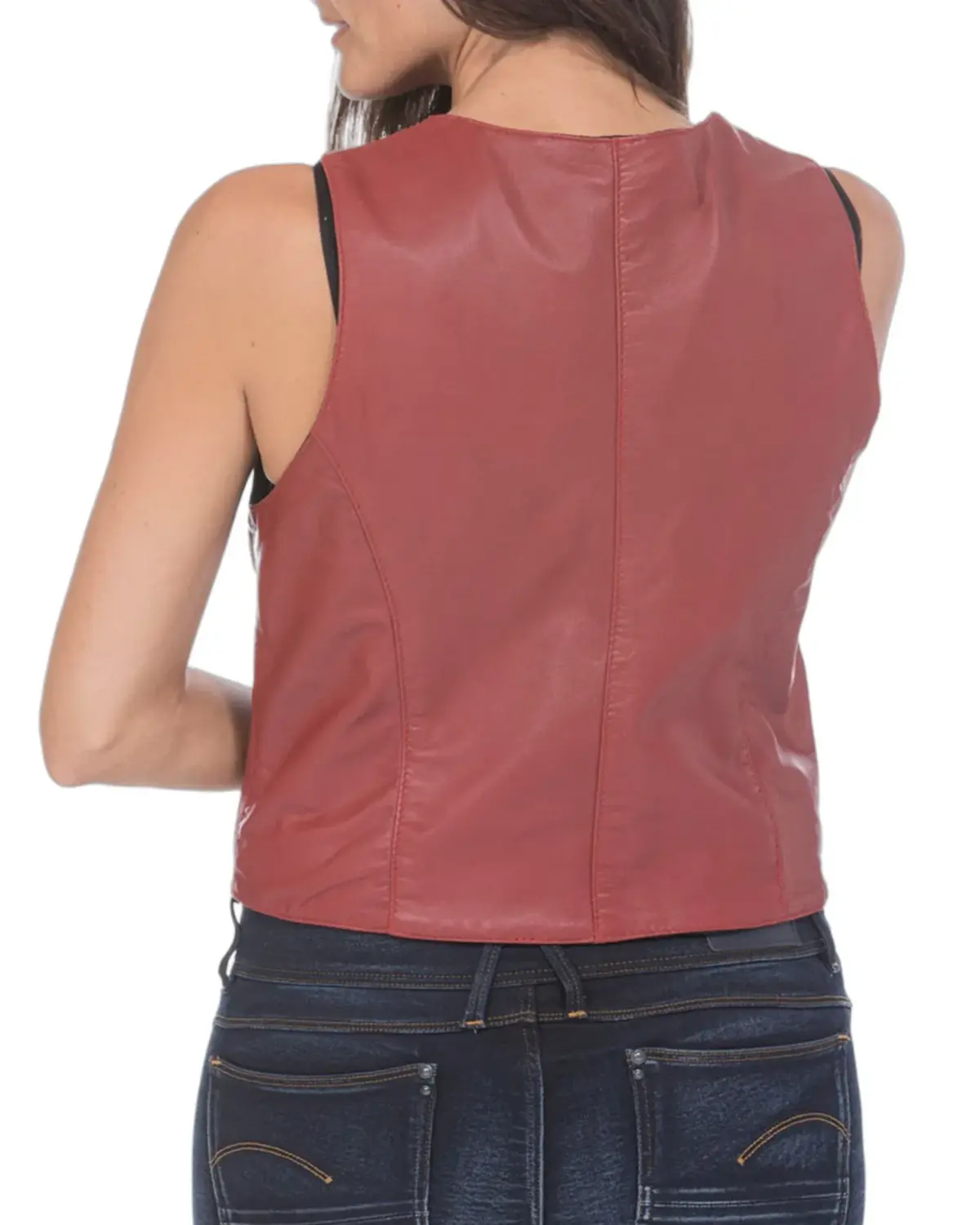 Womens Light Red Vintage Biker Leather Vest | Elite Jacket