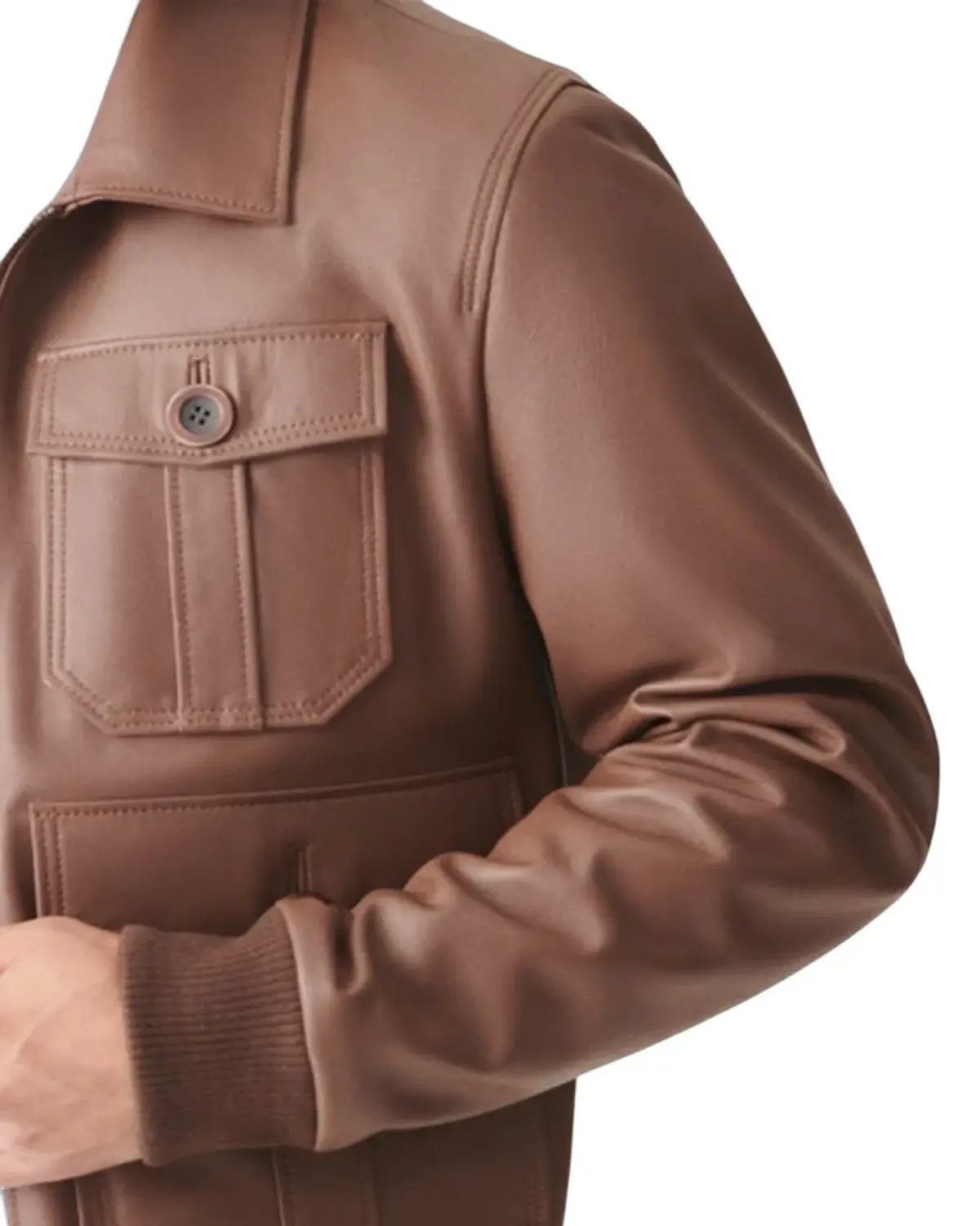 Mens Tan Four Pocket Style Leather Jacket | Elite Jacket