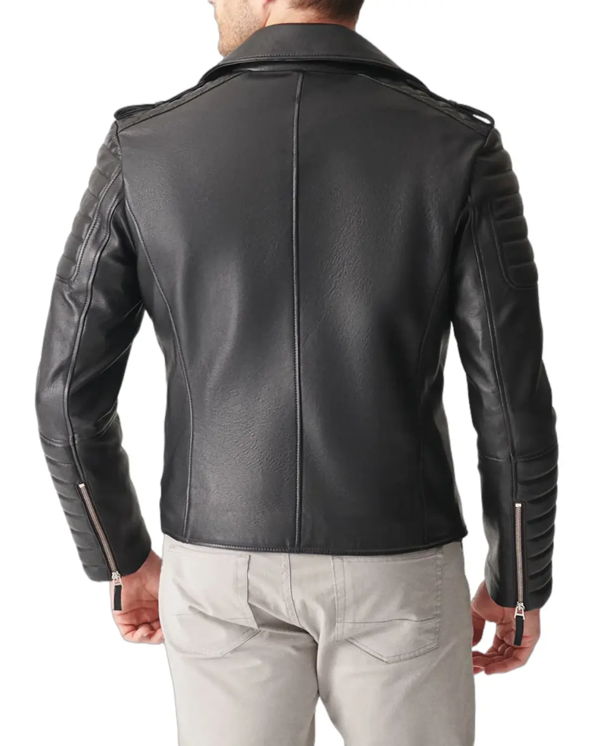 Mens Quilted Charcoal Black Biker Leather Jacket | Elite