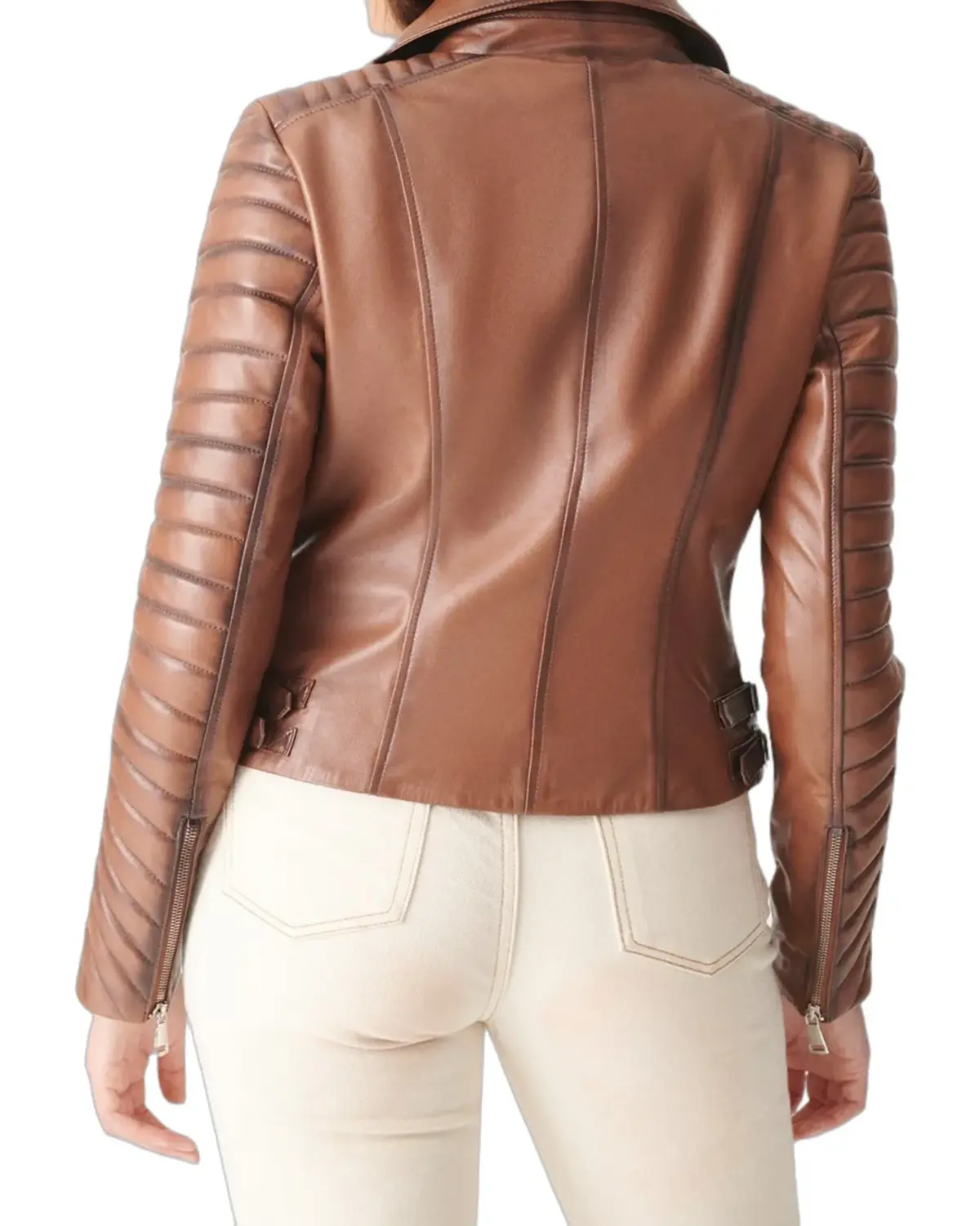 Womens Padded Brown Biker Leather Jacket | Elite Jacket