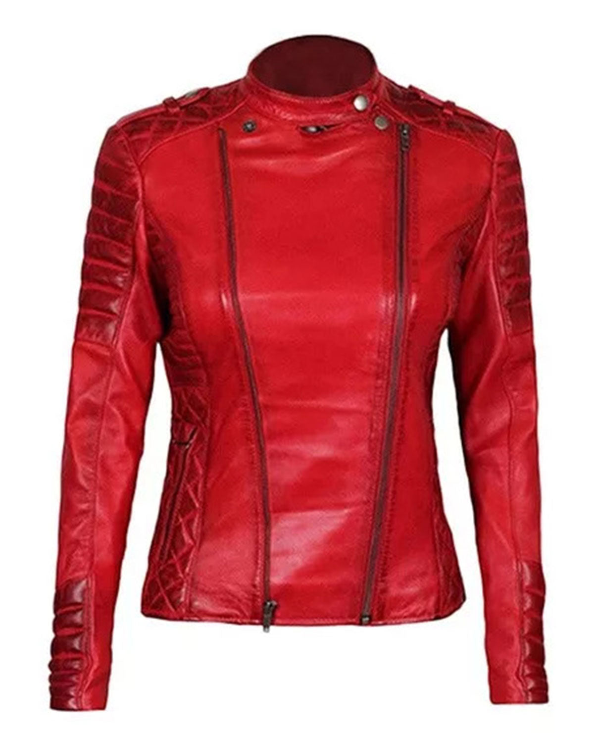 Womens Merlot Red Quilted Leather Biker Jacket | Elite Jacket