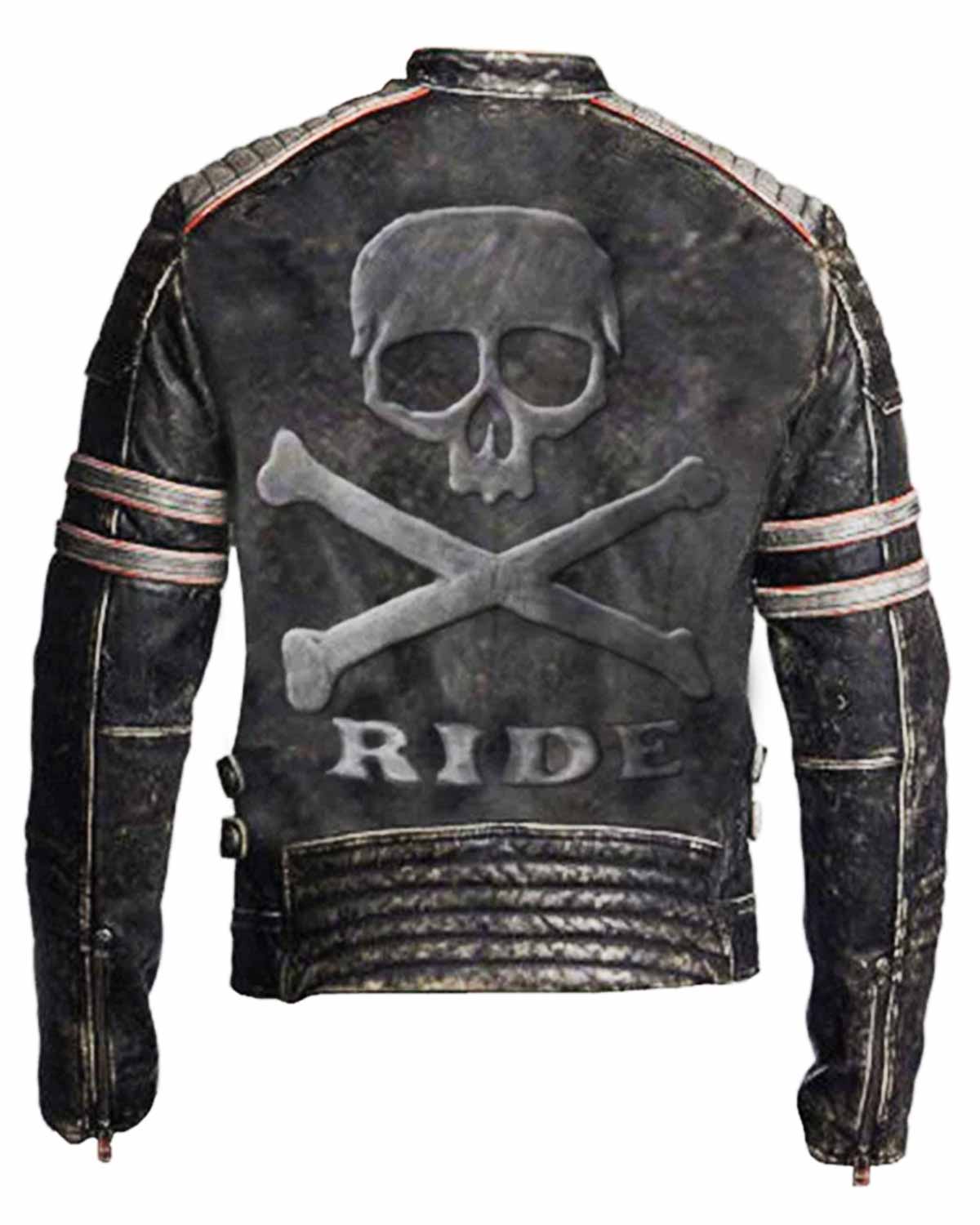 Mens Red Skull Embossed Logo Biker Leather Jacket | Elite Jacket