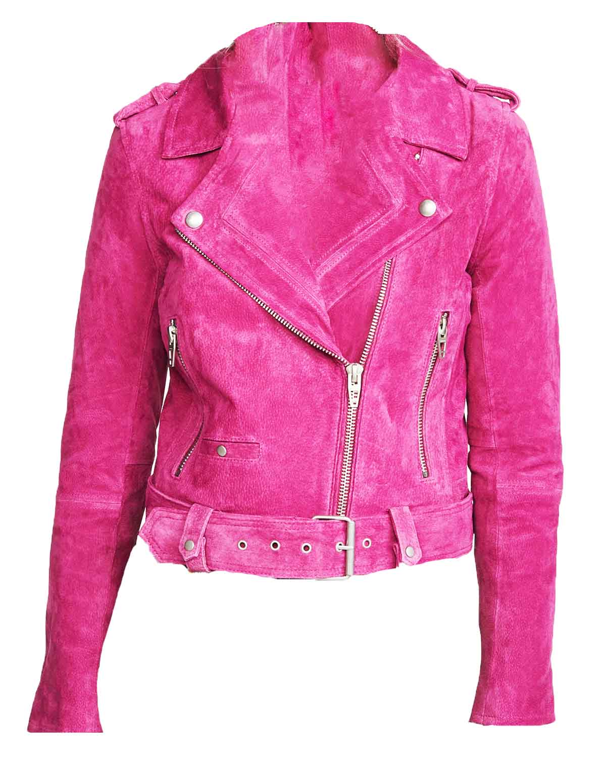 Chucky Lexy Cross Pink Leather Biker Jacket | Elite Jacket
