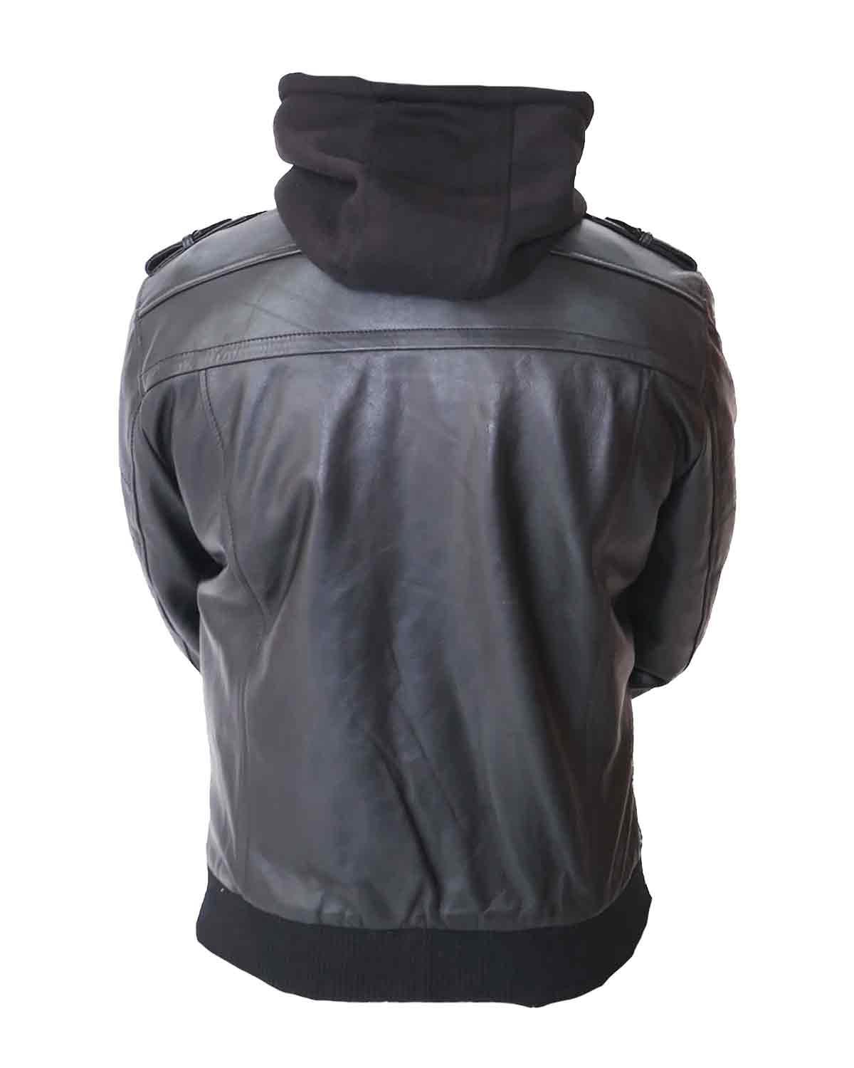 Mens Black Removable Hood Leather Jacket | Elite Jacket