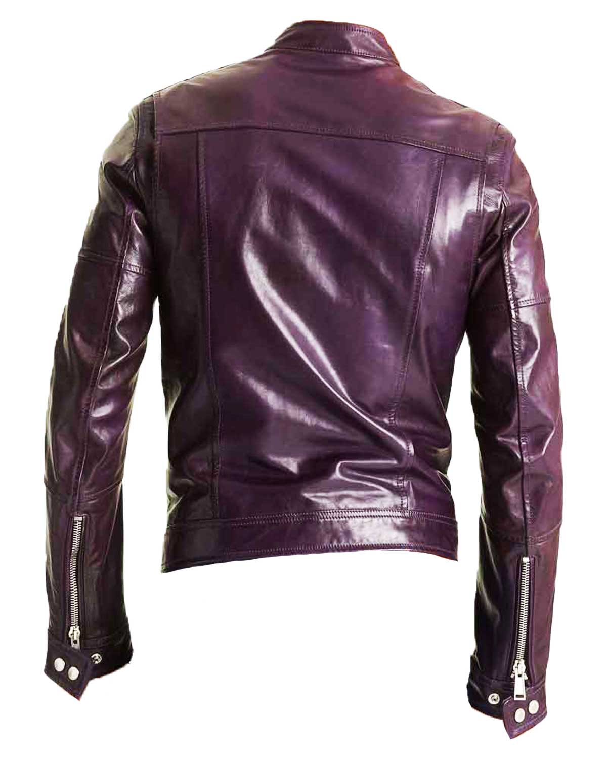 Mens Casual Wear Purple Faux Leather Motorcycle Jacket 