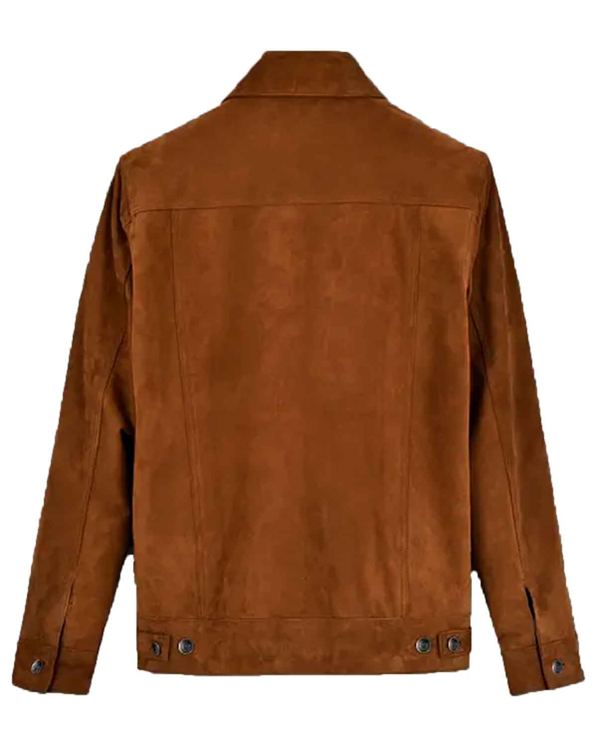 Mens Brown Classic Shirt Collar Suede Leather Biker Jacket