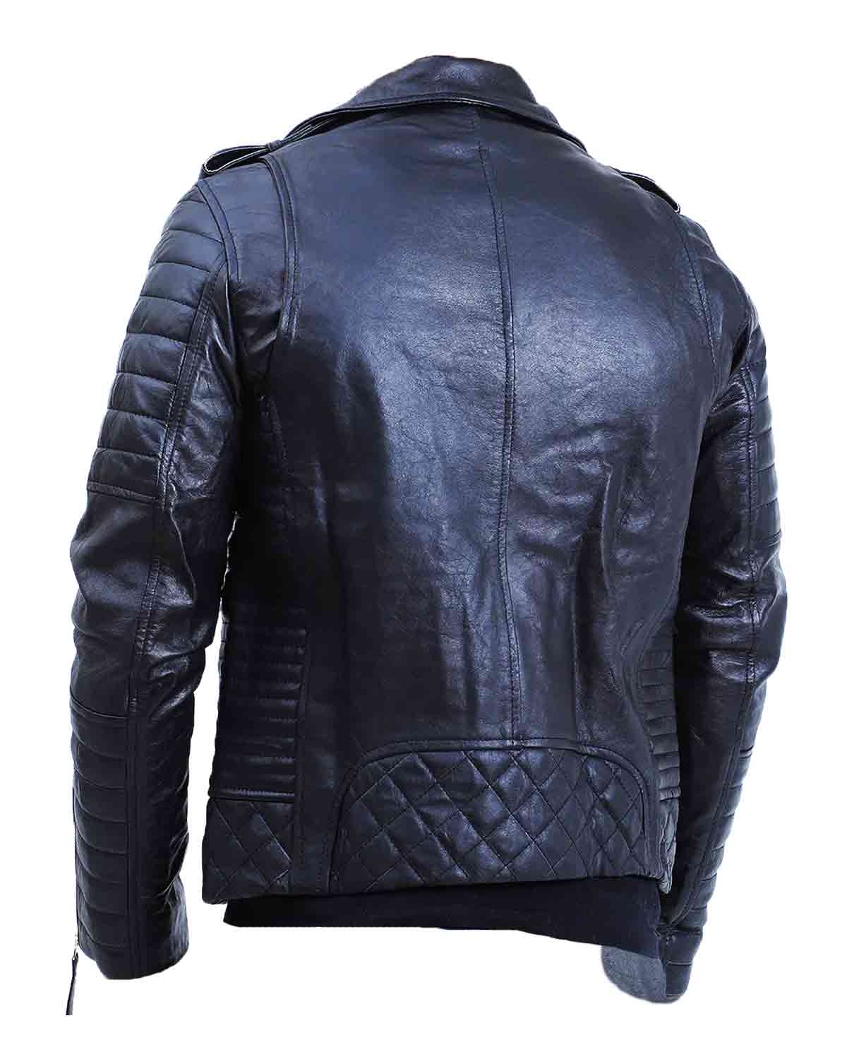 Elite Mens Biker Quilted Lambskin Black Leather Jacket