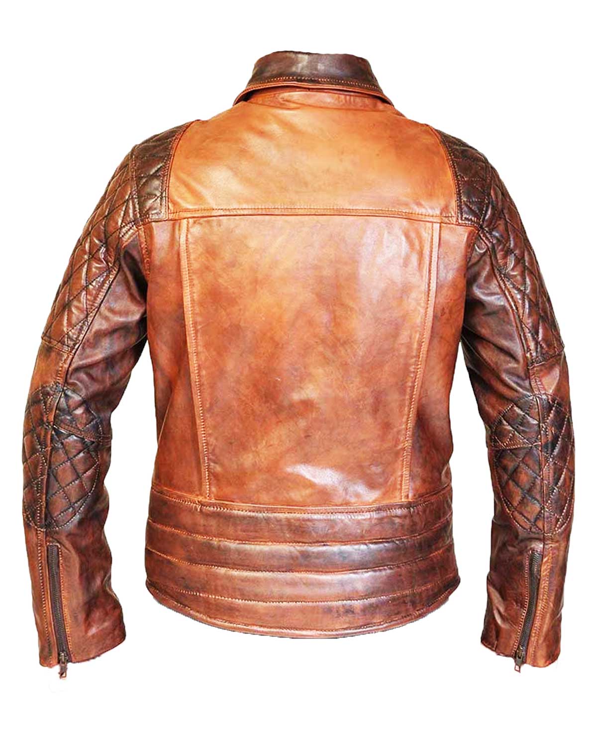 Mens Vintage Rustic Iconic Quilted Brown Leather Biker Jacket 
