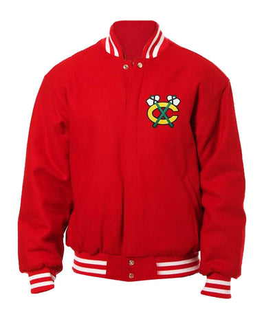 Chicago Blackhawks Red Bomber Wool Jacket | Elite Jacket