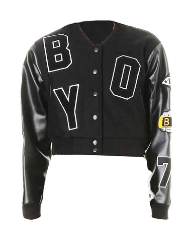 Boy London Cropped Black Letterman Jacket | Elite Jacket