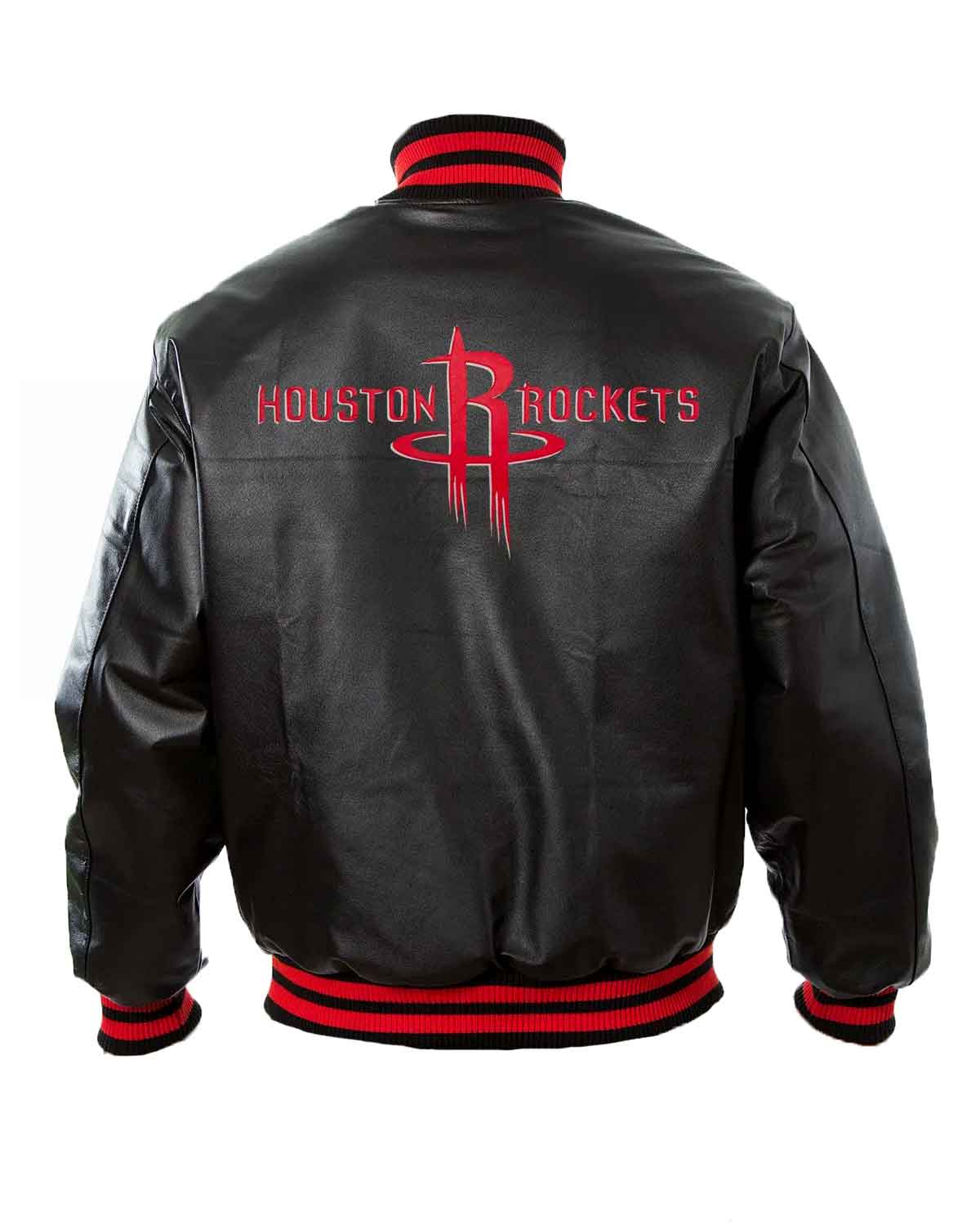 Houston Rockets Black Letterman Leather Jacket