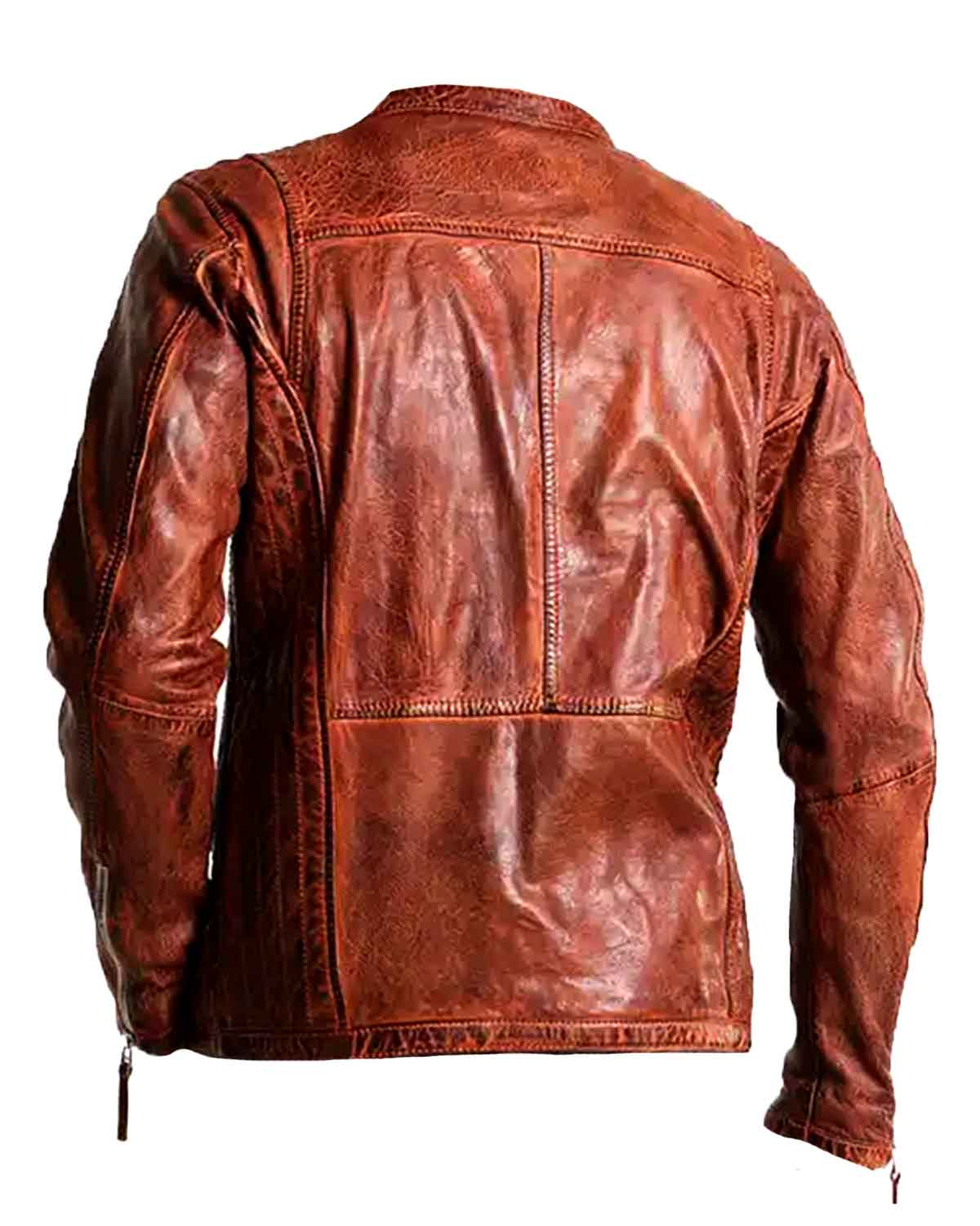Mens Brown Distressed Leather Biker Jacket