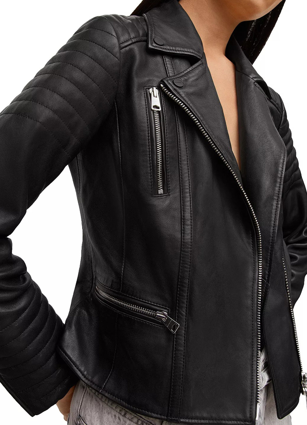 Womens Quilted Sleeves Black Biker Leather Jacket | Shop Now!