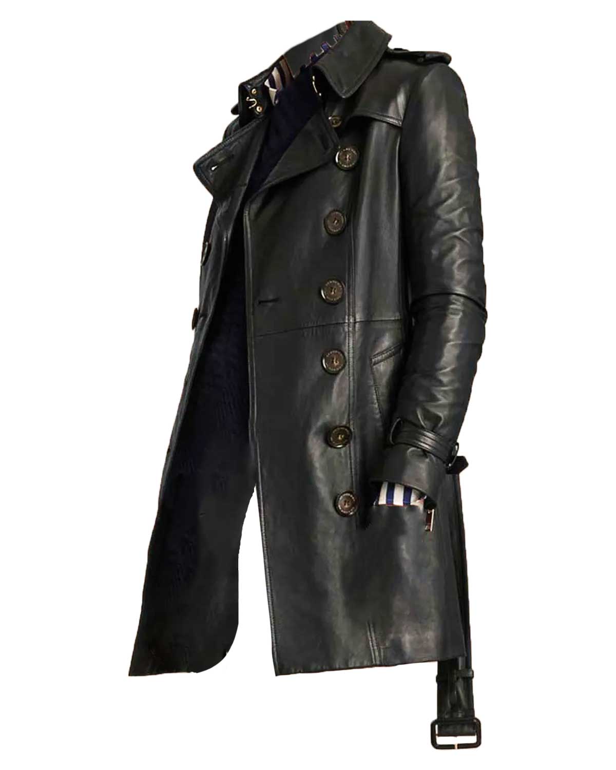 Womens Mid Length Double Breasted Leather Coat | Elite Jacket