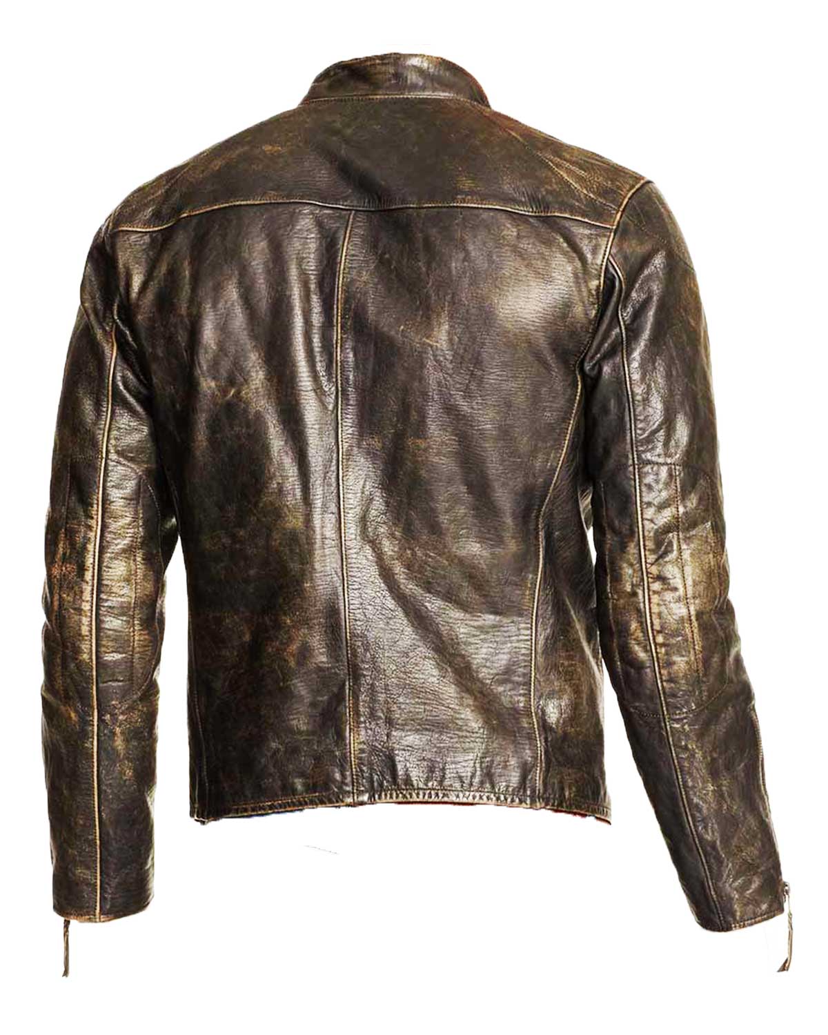 Mens Dark Brown Waxed Distressed Leather Motorcycle Jacket
