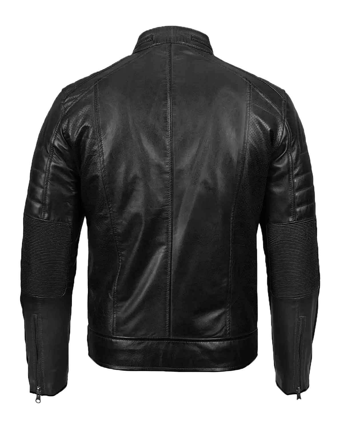 Mens Black Classic Cafe Racer Leather Biker Jacket