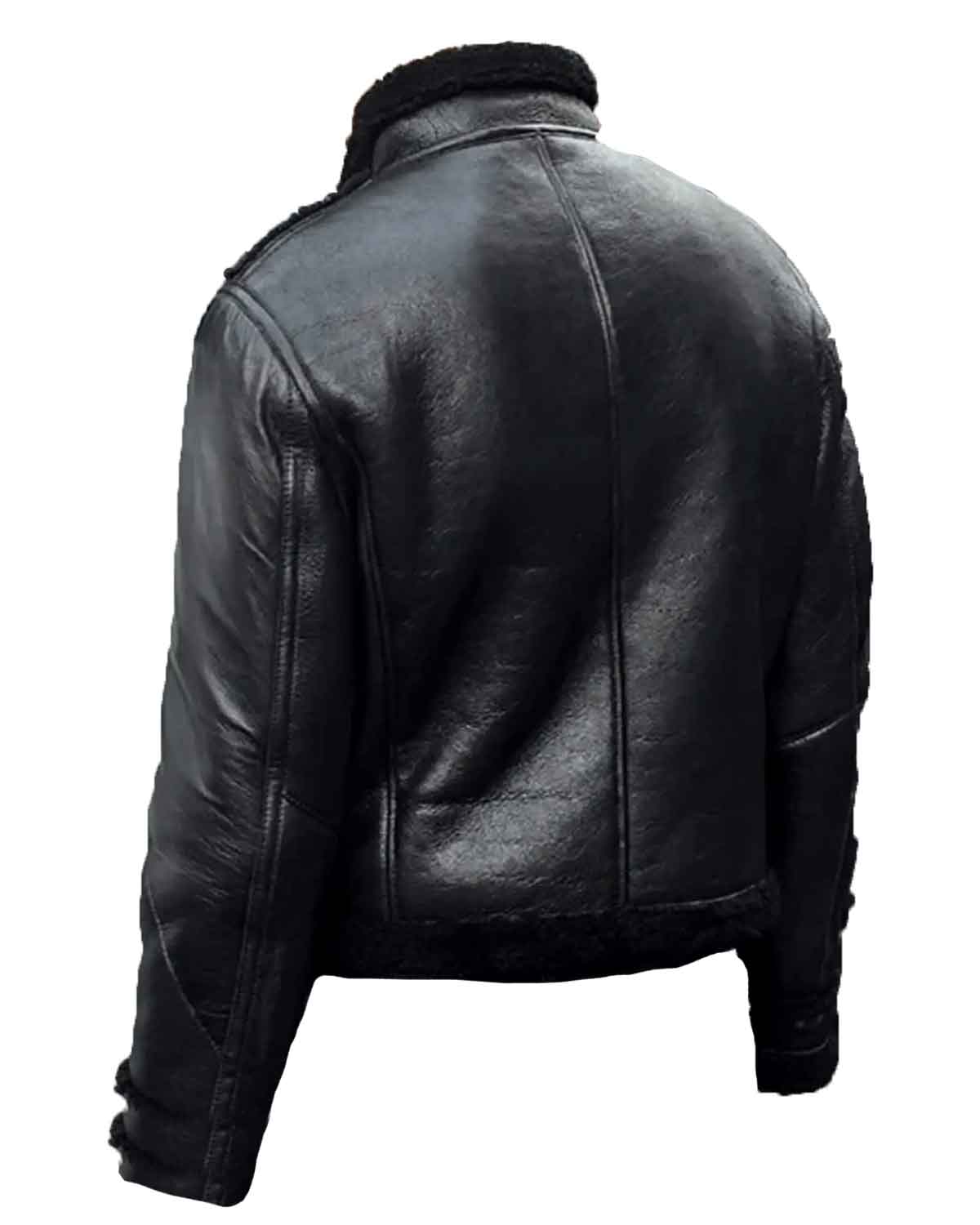 Mens B2 Bomber Black Shearling Sheepskin Motorcycle Jacket 