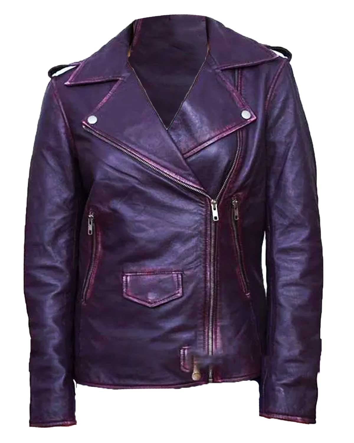 Anne Hathaway Oceans Eight Purple Leather Jacket | Elite Jacket