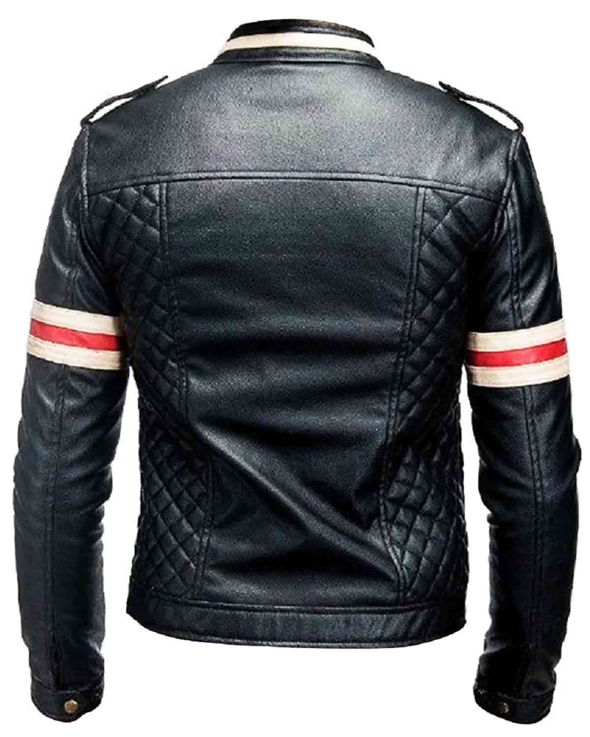 Mens Red and Beige Stripes Leather Biker Jacket | Elite Jacket