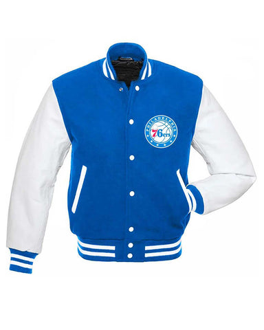 Philadelphia 76ers Blue And White Letterman Varsity Jacket 