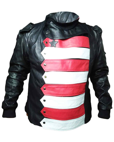 Mens Captain America Winter Soldier Bucky Barnes Leather Jacket