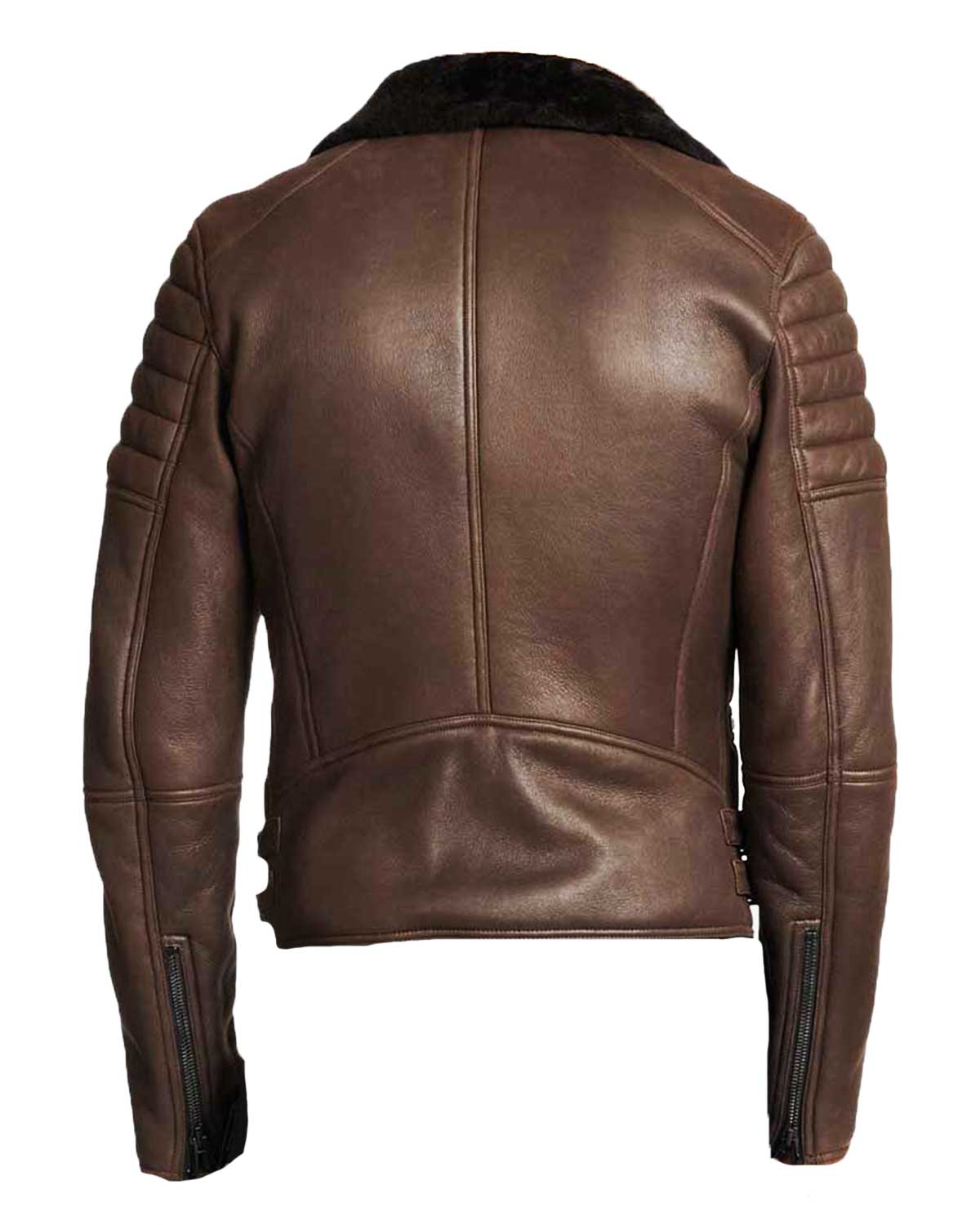 Mens Brown Shearling Classic Leather Biker Jackets 