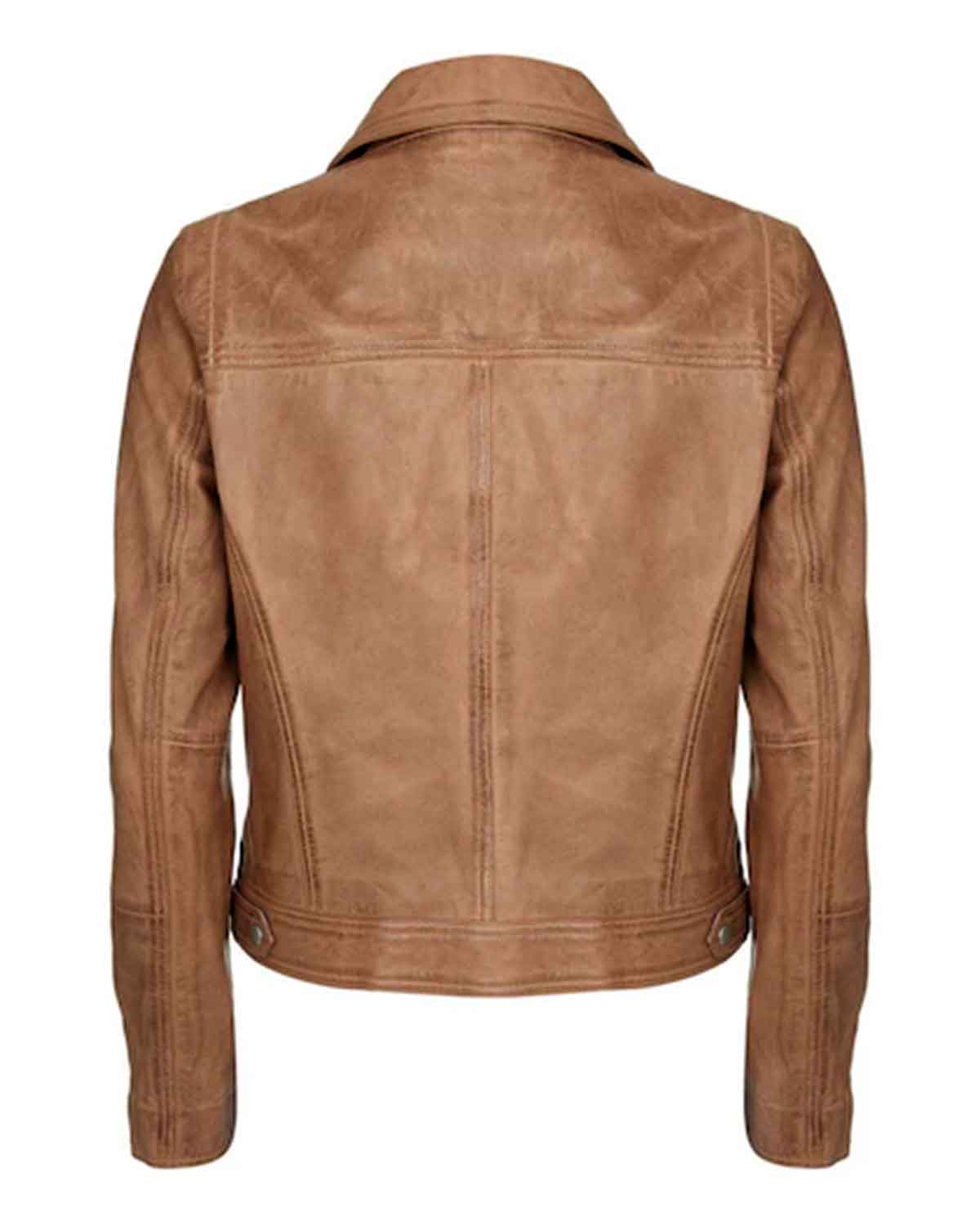 Womens Velvet Mint Zip Brown Leather Biker Jacket | Elite Jacket