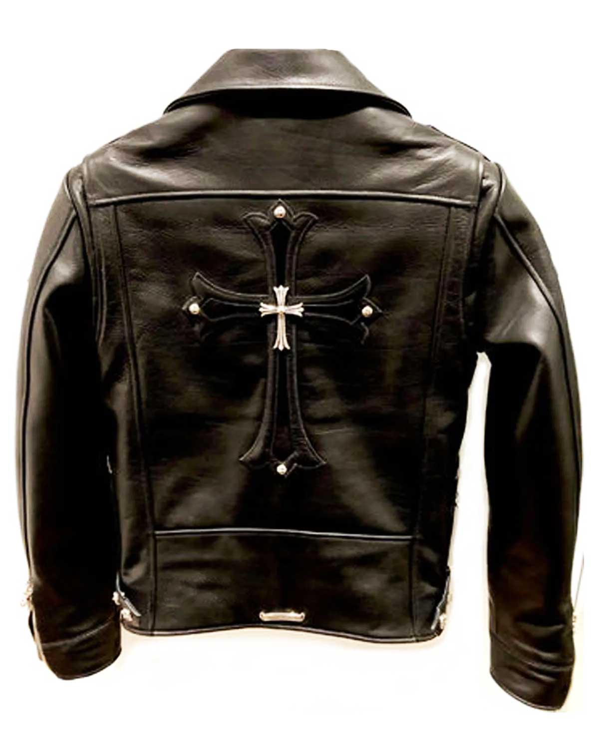 Chrome Hearts Asymmetrical Zipper Black Leather Biker Jacket