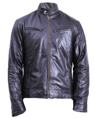 Elite Men's Black Cafe Racer Lambskin Leather Jacket