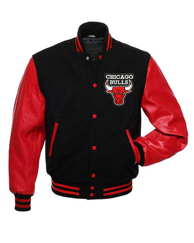 Chicago Bulls Black And Red Wool Letterman Varsity Jacket 