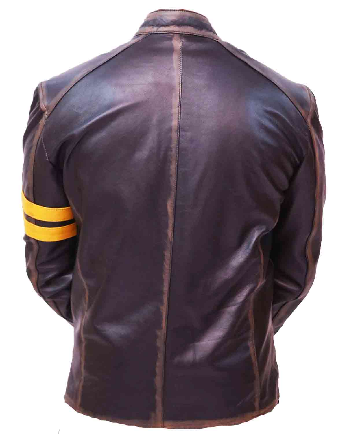 Elite Men's Black Cafe Racer Leather Jacket With Yellow Strip