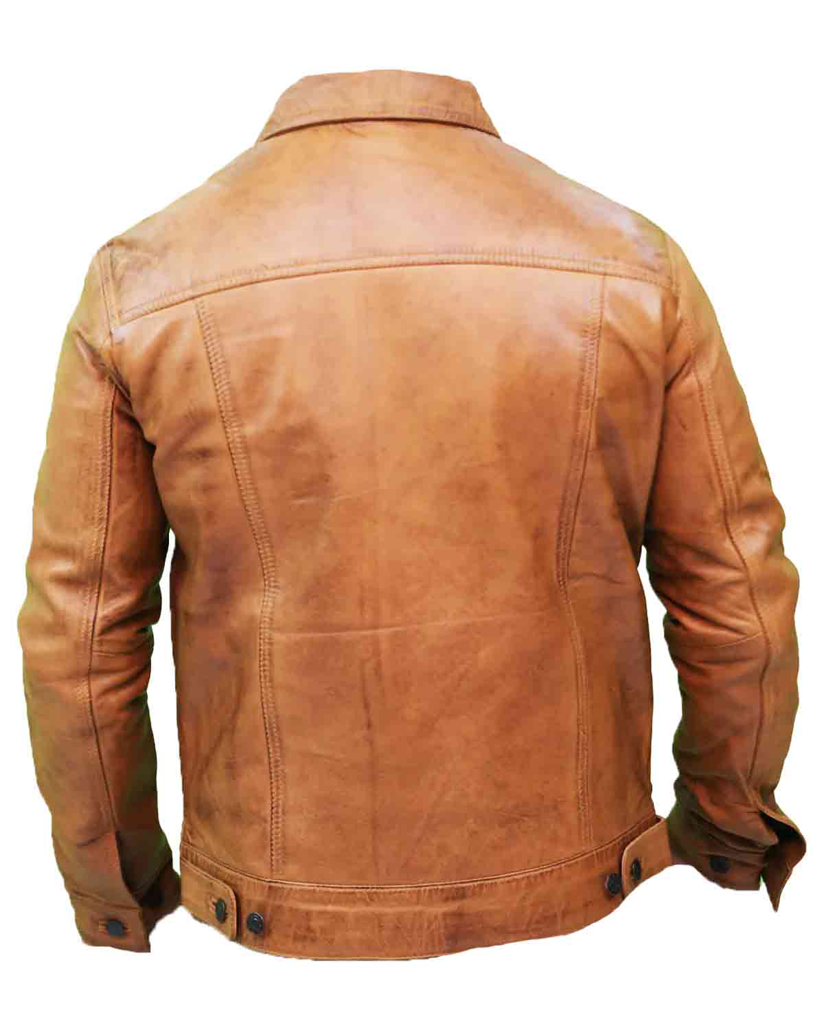 Mens Camel Brown Trucker Leather Jacket | Elite Jacket