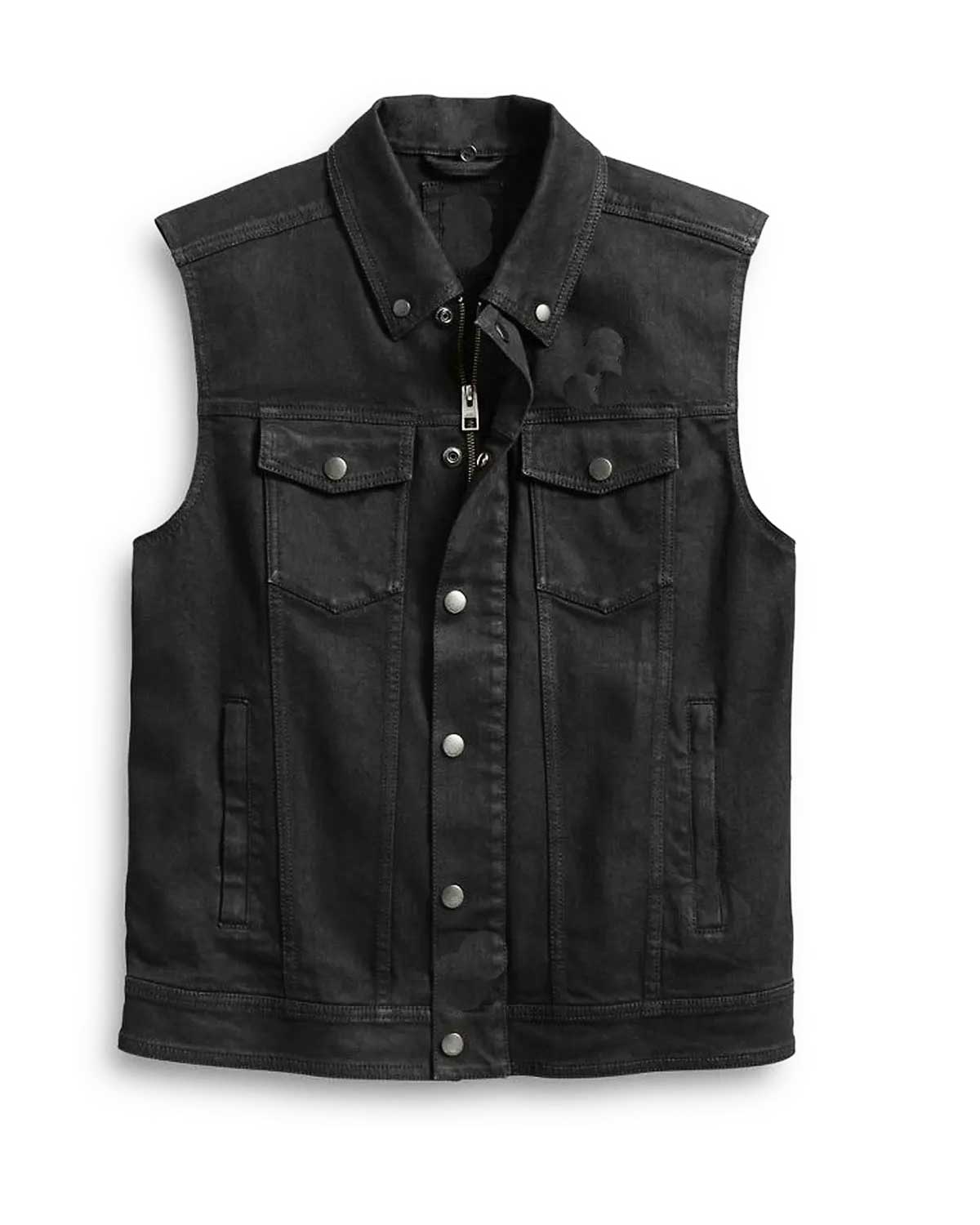 Slim Fit 3 In 1 Black Denim Motorcycle Vest Jacket | Elite Jacket