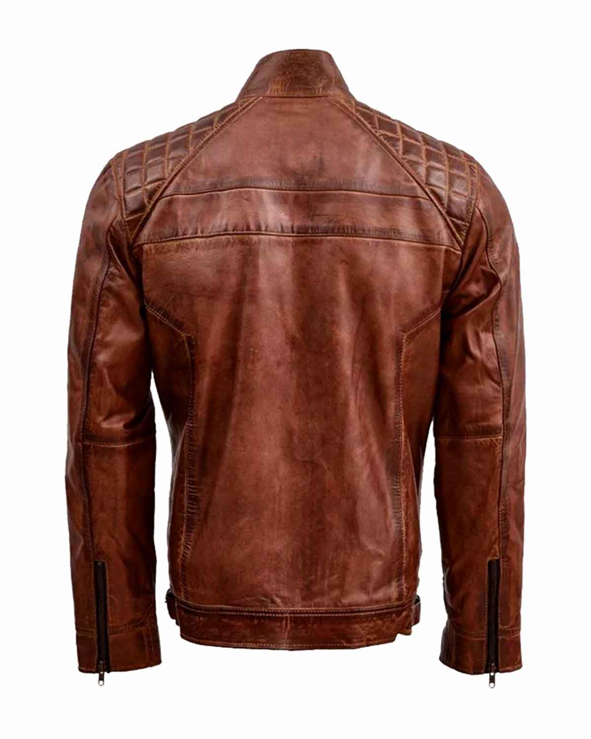 Mens Brown Quilted Leather Biker Jacket