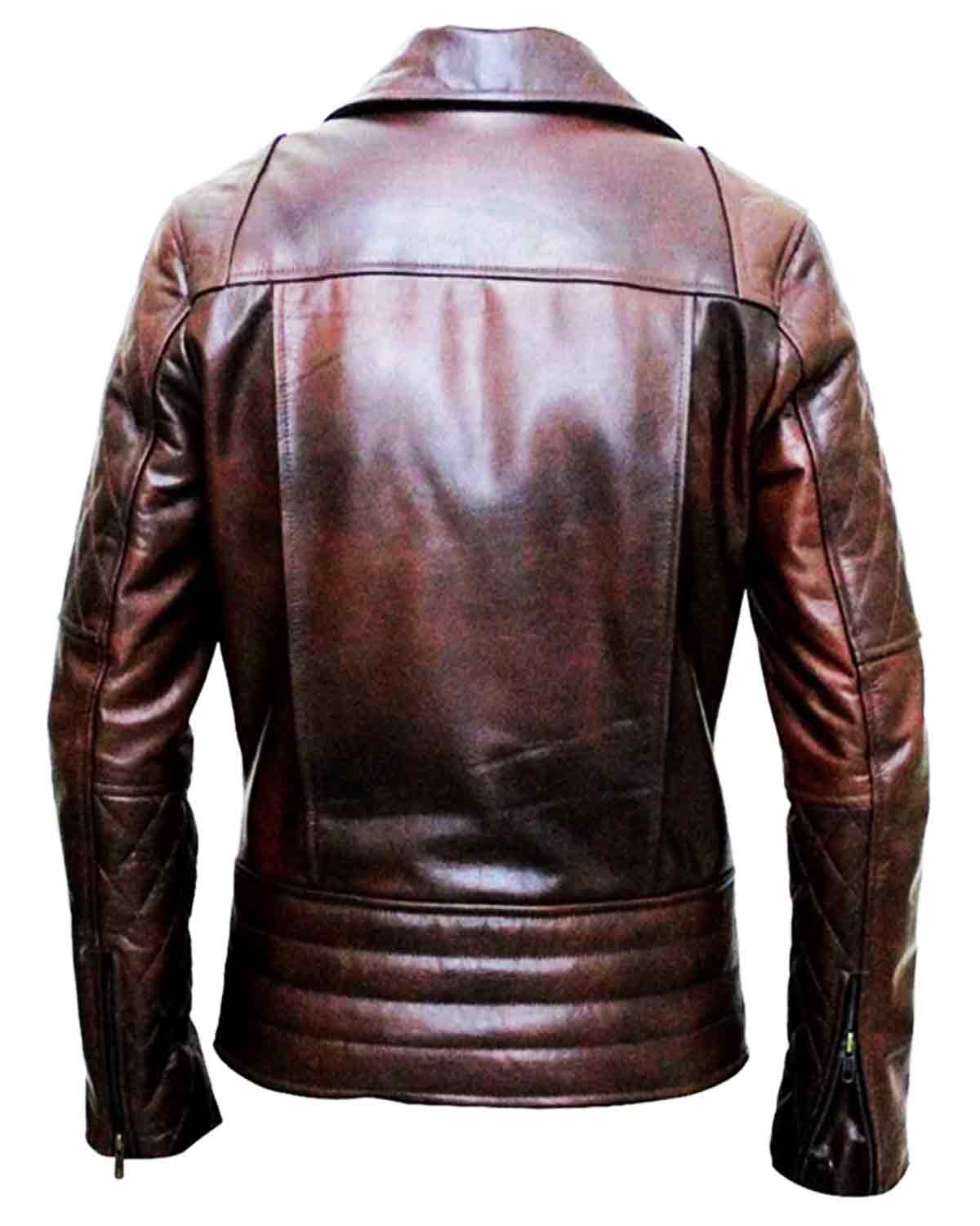 Mens Quilted Dark Brown Sheepskin Leather Jacket 