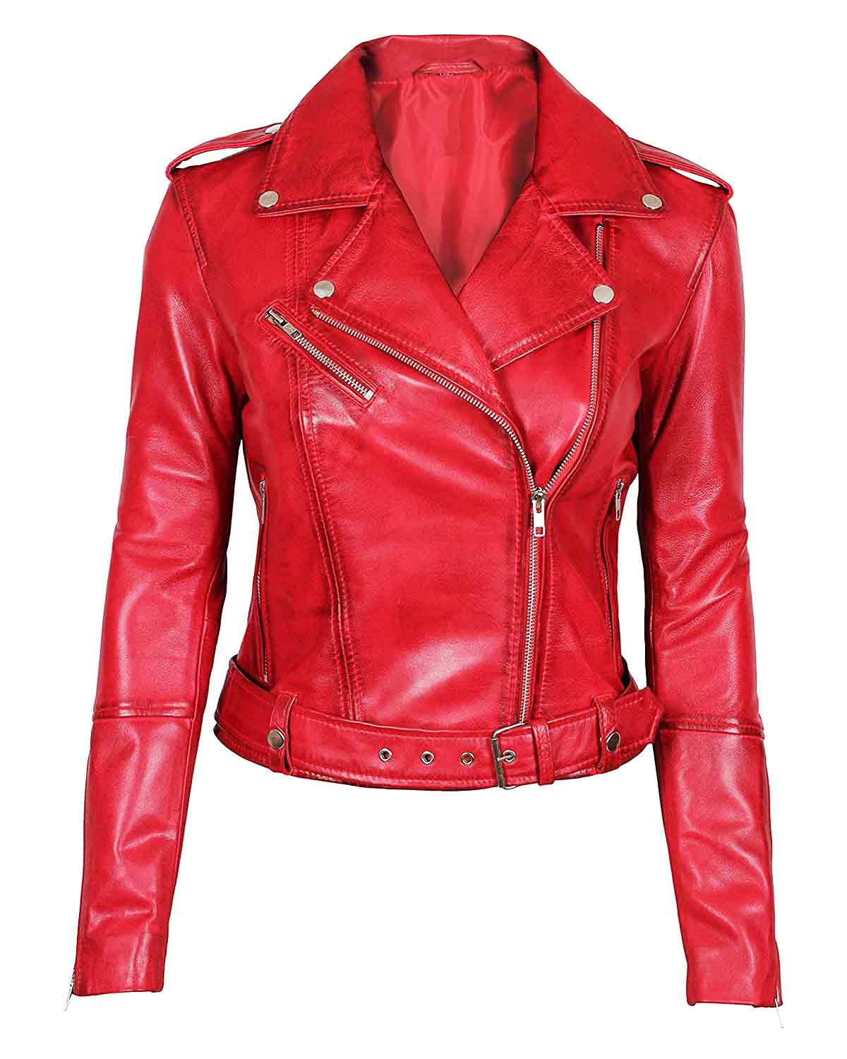 Elite Negan Biker Women's Red Leather Jacket