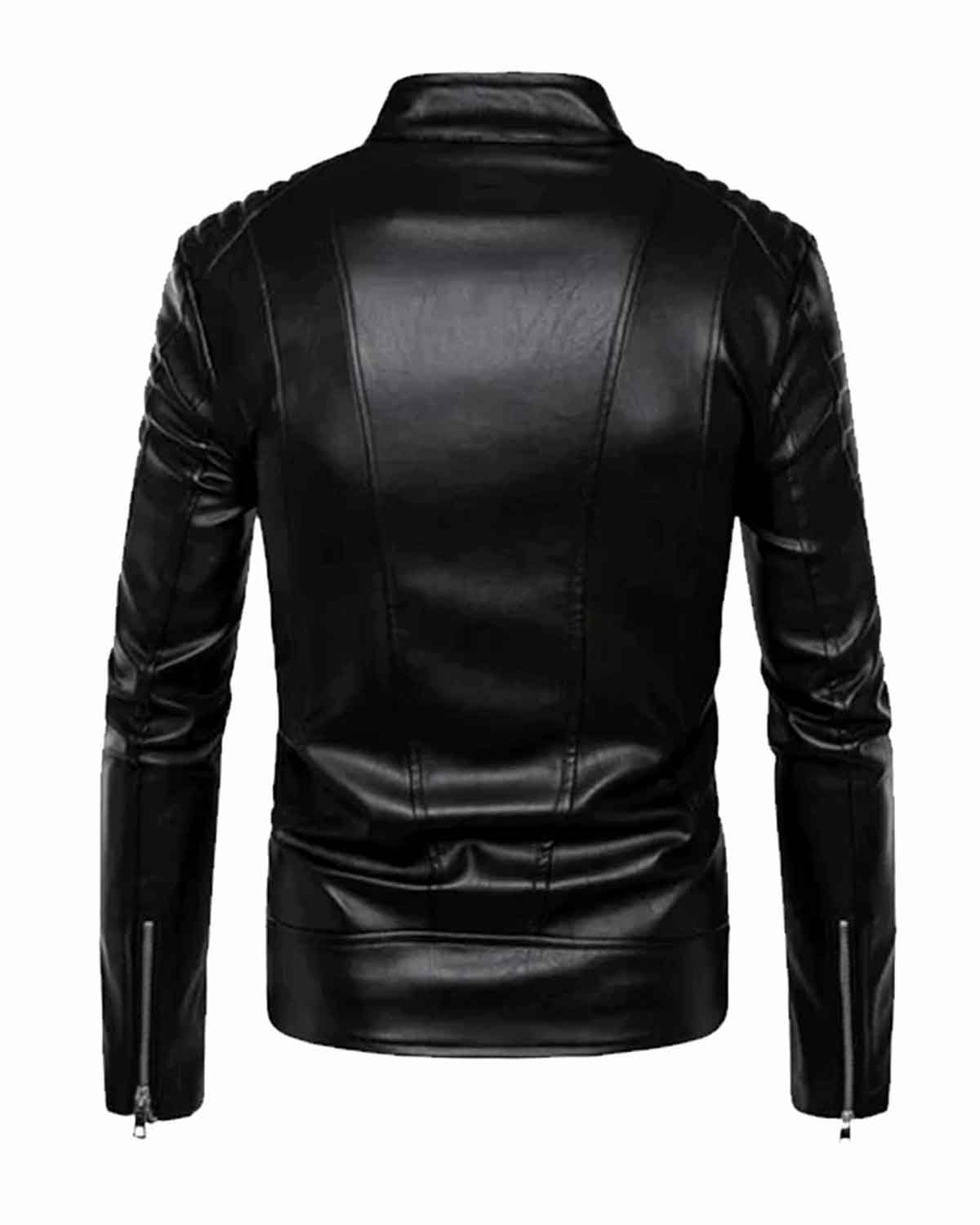 Mens Slim Fit Cafe Racer Black Leather Biker Jacket – Elite Jacket