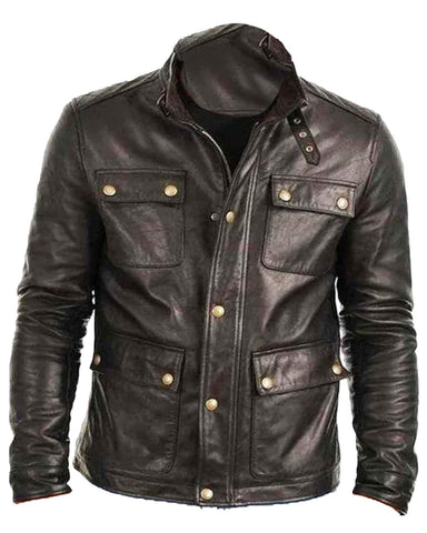 Elite Men's Four Pocket Black Leather Jacket