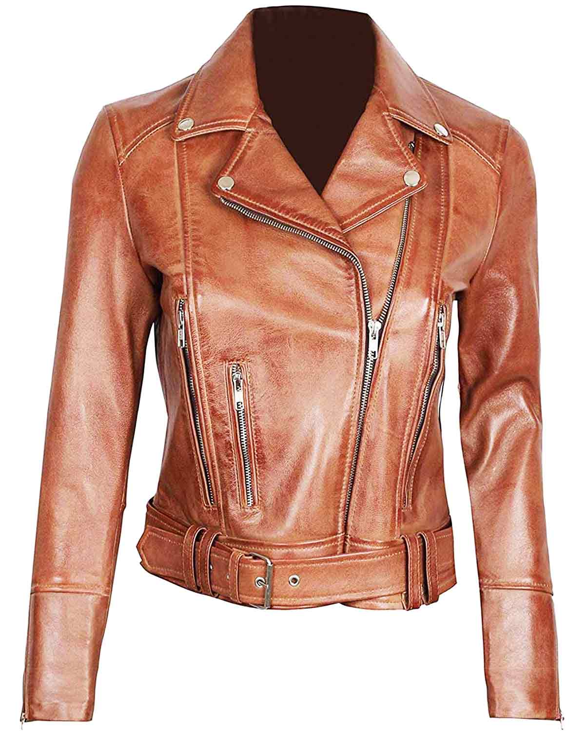 Elite Margaret Brown Leather Asymmetrical Women's Slim Fit Biker Jacket