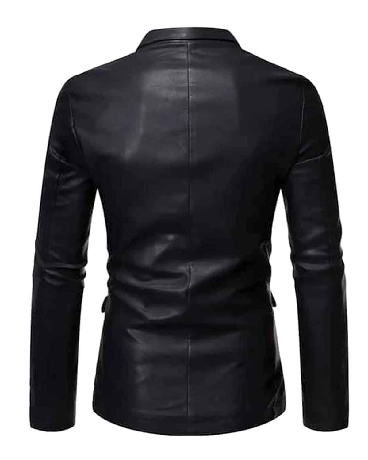 Mens Black Single Buttoned Lapel Style Genuine Leather Blazer 