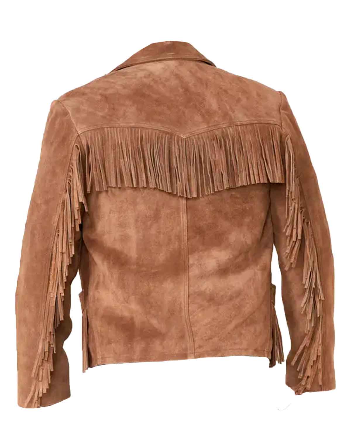 Mens Brown Fringe Western Suede Leather Jacket