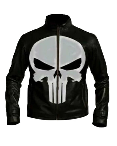Mens Punisher Skull Black Leather Jacket | Elite Jacket