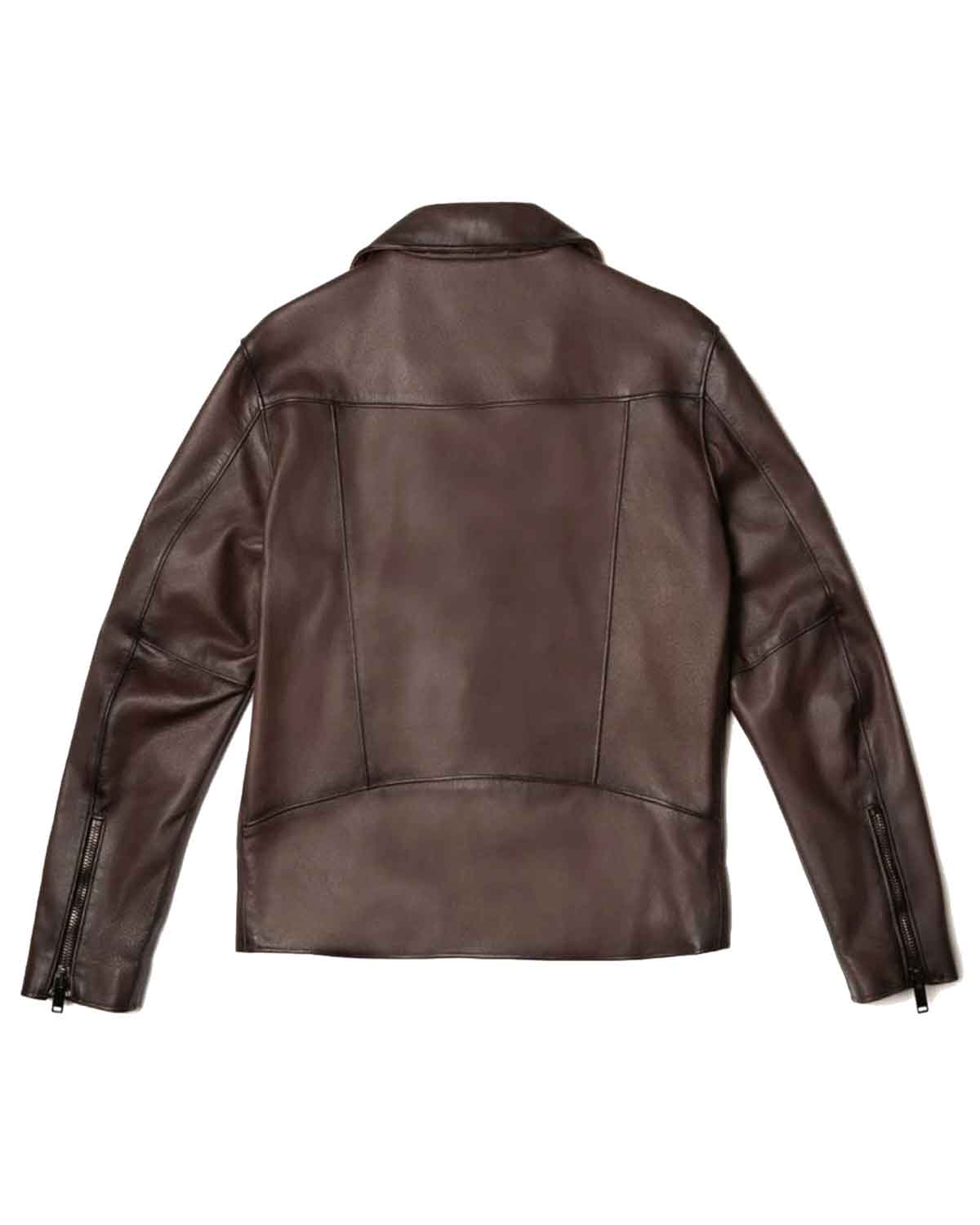 Mens Brown Lapel Collar Sheepskin Leather Biker Jacket 