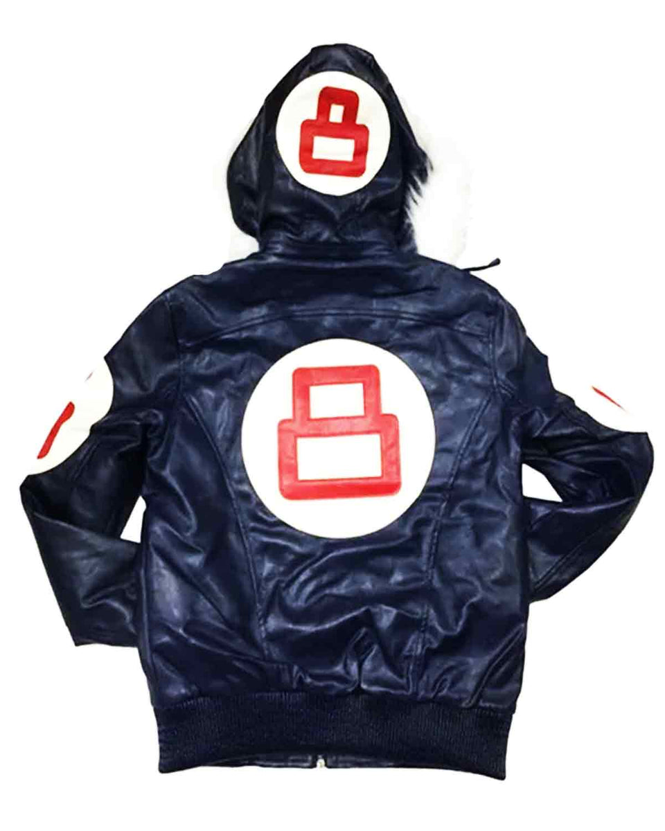 Mens 8 Ball Pool Logo Fur Hooded Navy Sheepskin Jacket – Elite Jacket